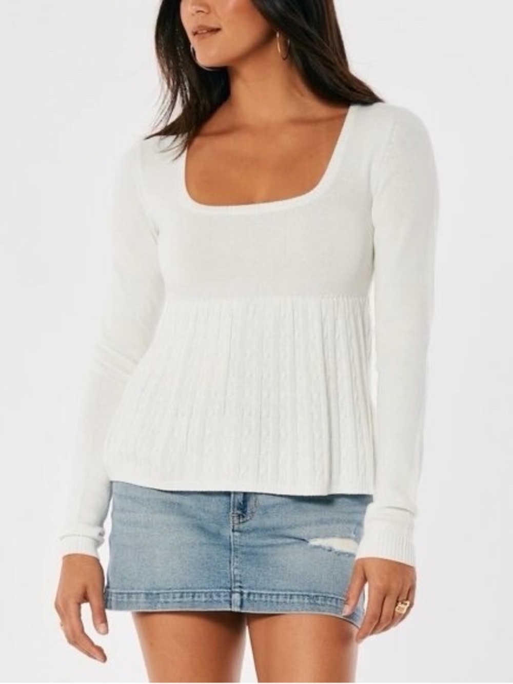 Hollister Babydoll Cable Knit White Sweater